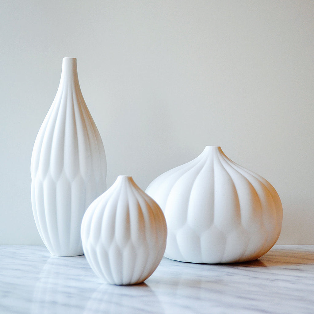Textured White Porcelain Bud Vases, Set of 3