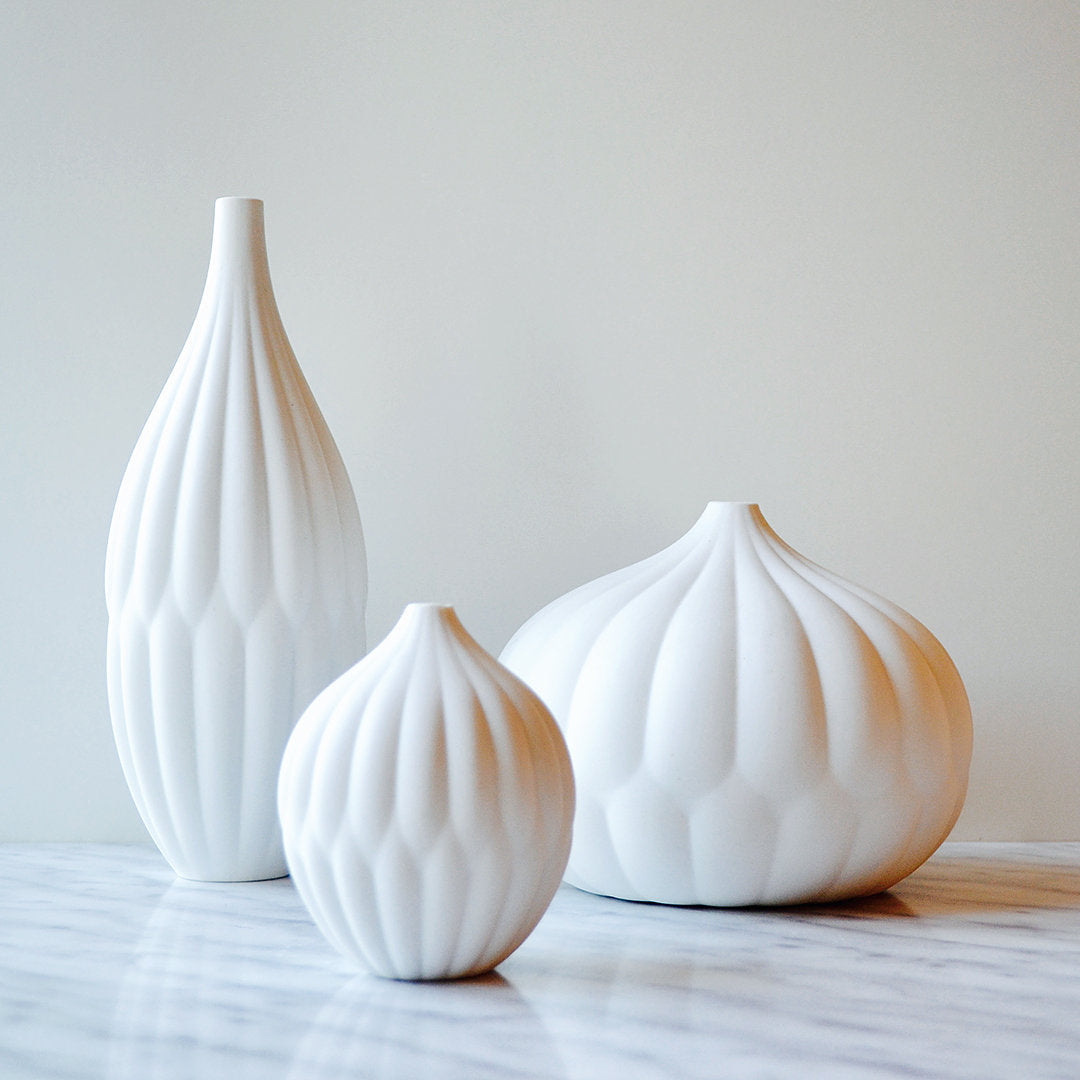 Textured White Porcelain Bud Vases, Set of 3