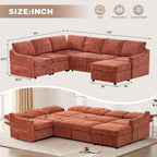 Orange Chenille Modular Sleeper Sofa with USB
