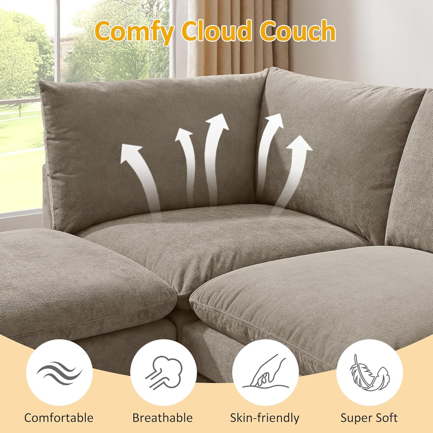 127 Inch Taupe Contemporary Modular Sectional Sofa