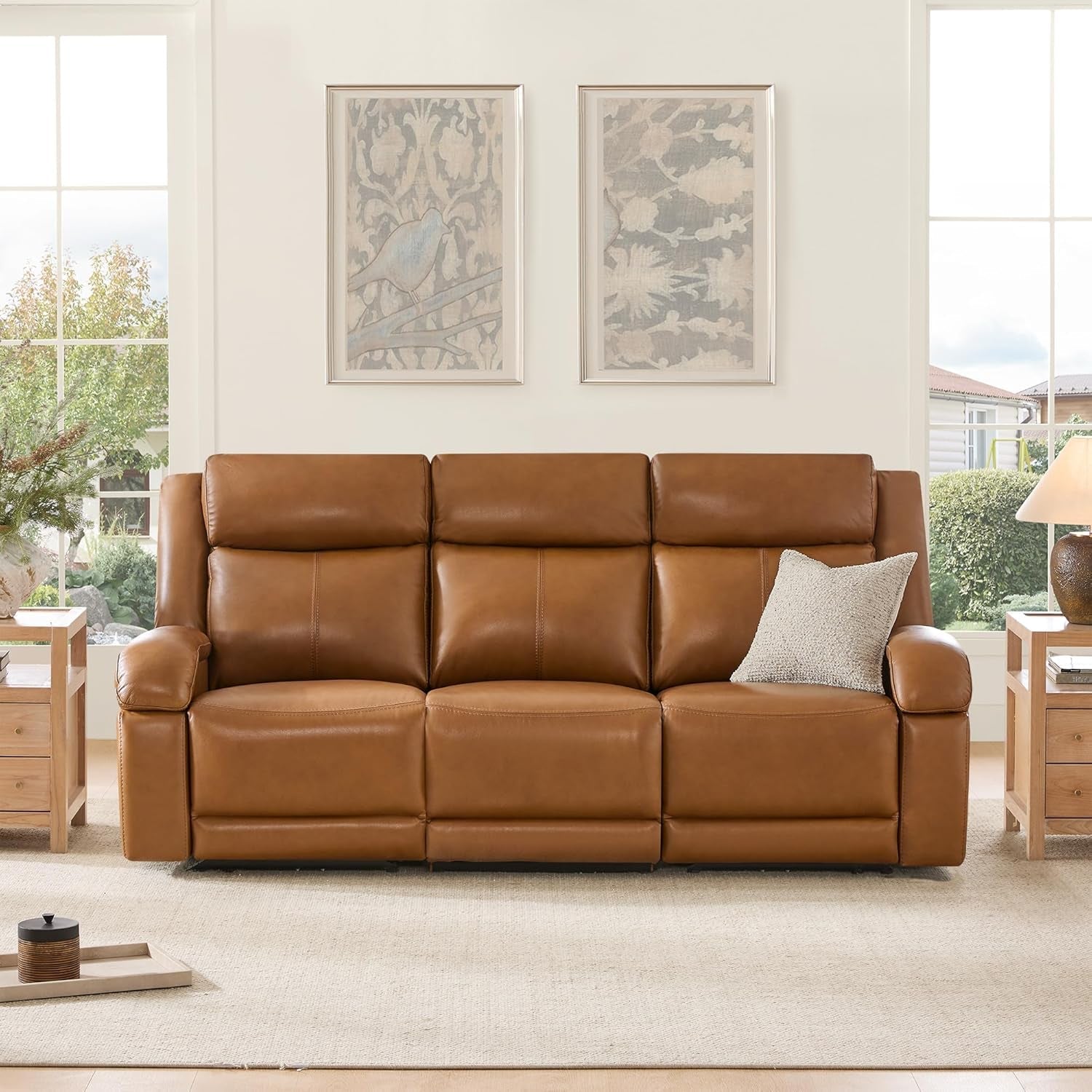 Genuine Leather Power Recliner Sofa 3 Seater USB Ports