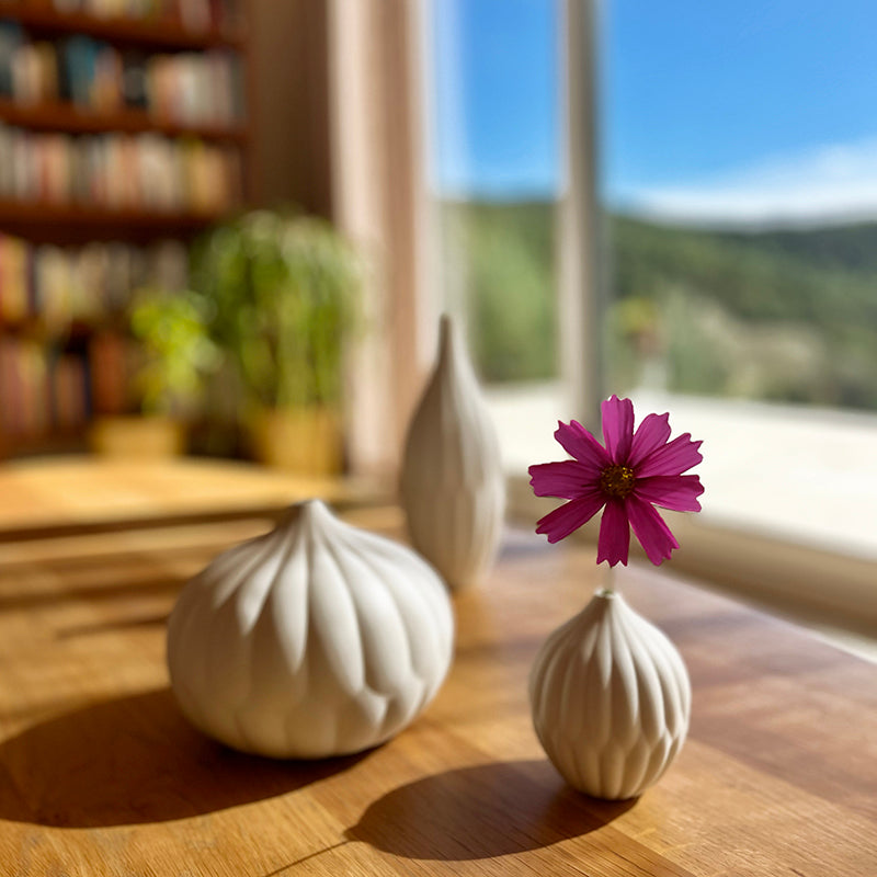 Textured White Porcelain Bud Vases, Set of 3