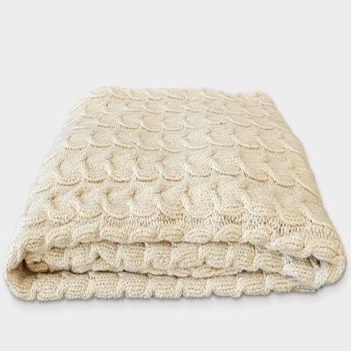Handloomed Alpaca & Pima Cotton Cable Throw, Ivory