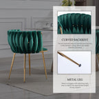 Velvet Dining Chairs Set of 4 With Gold Metal Legs in Green