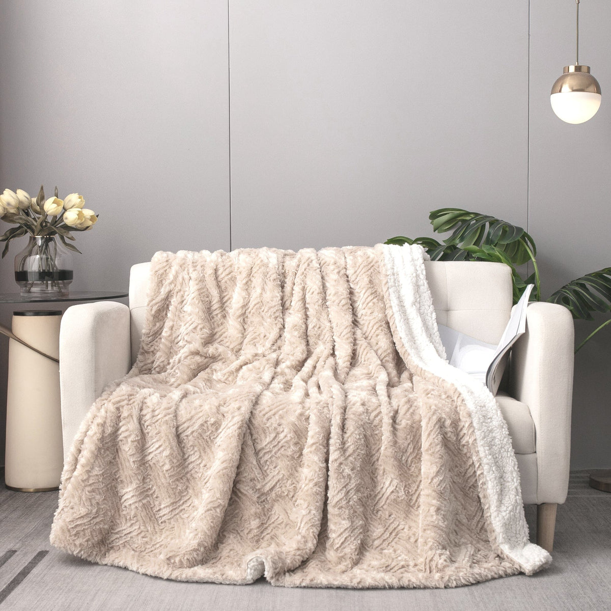 Champagne Ivory Faux Fur Throw