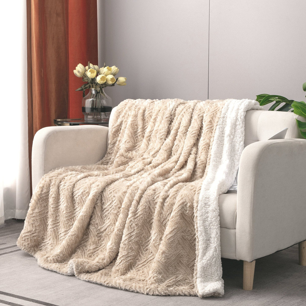 Champagne Ivory Faux Fur Throw