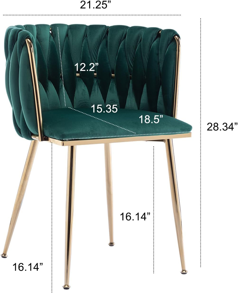 Velvet Dining Chairs Set of 4 With Gold Metal Legs in Green