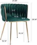 Velvet Dining Chairs Set of 4 With Gold Metal Legs in Green