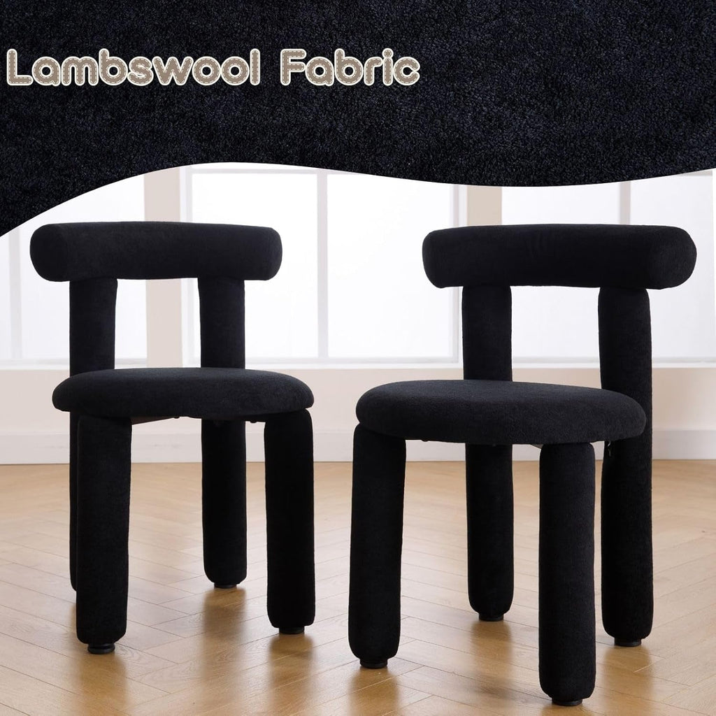 Black Modern Boucle Dining Chairs Sherpa Upholstered