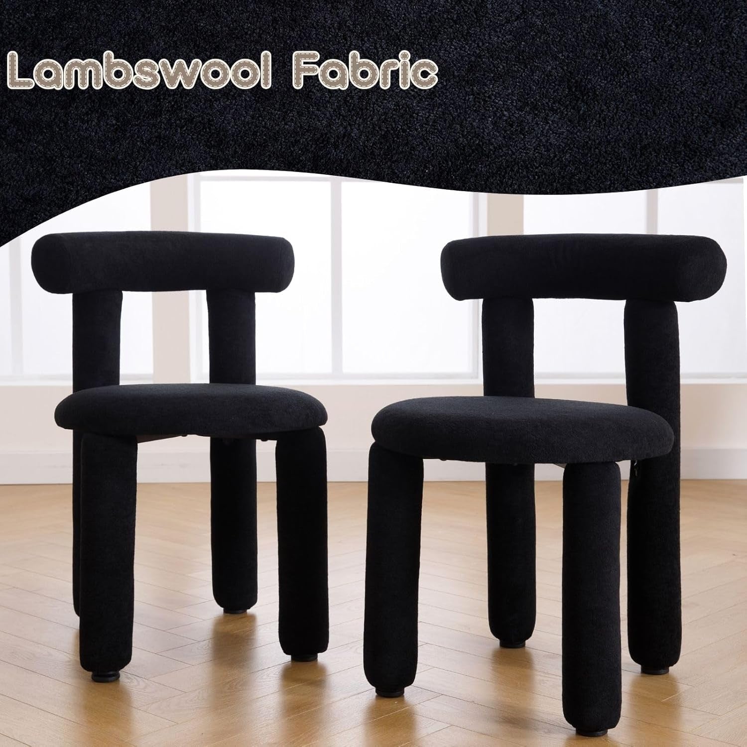 Black Modern Boucle Dining Chairs Sherpa Upholstered
