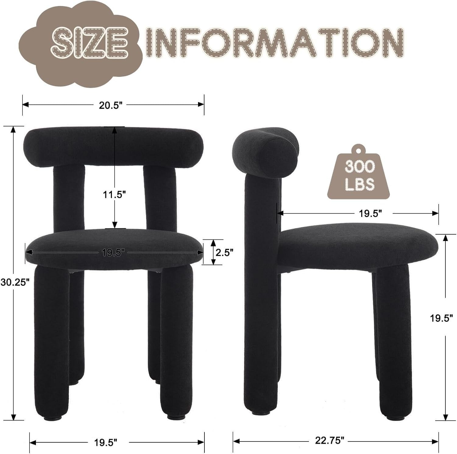 Black Modern Boucle Dining Chairs Sherpa Upholstered