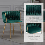 Velvet Dining Chairs Set of 4 With Gold Metal Legs in Green