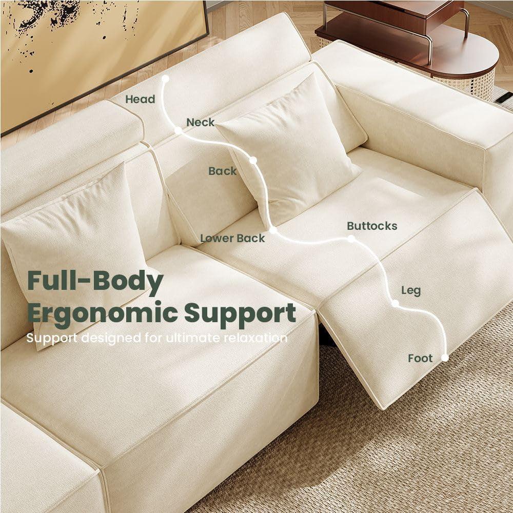 Modular Sectional Sofa With Velvet Beige Finish Recliner Compact Layout