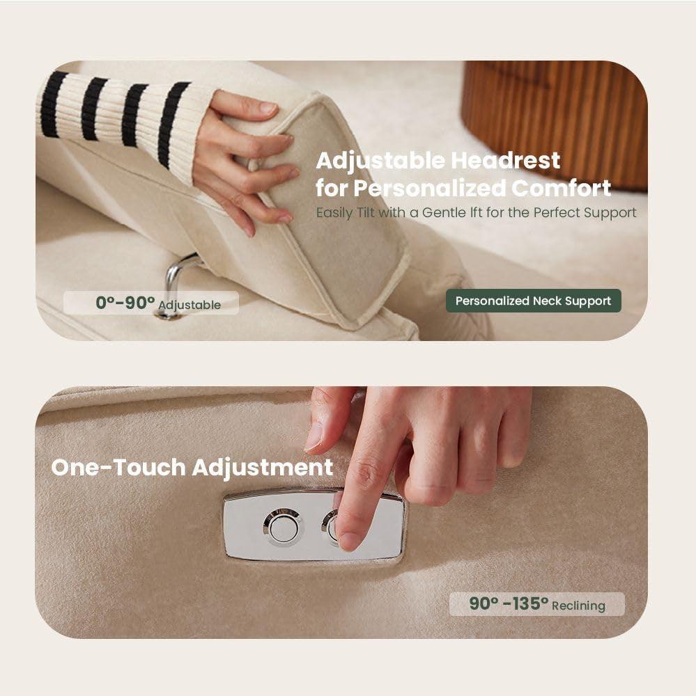 Modular Sectional Sofa With Velvet Beige Finish Recliner Compact Layout