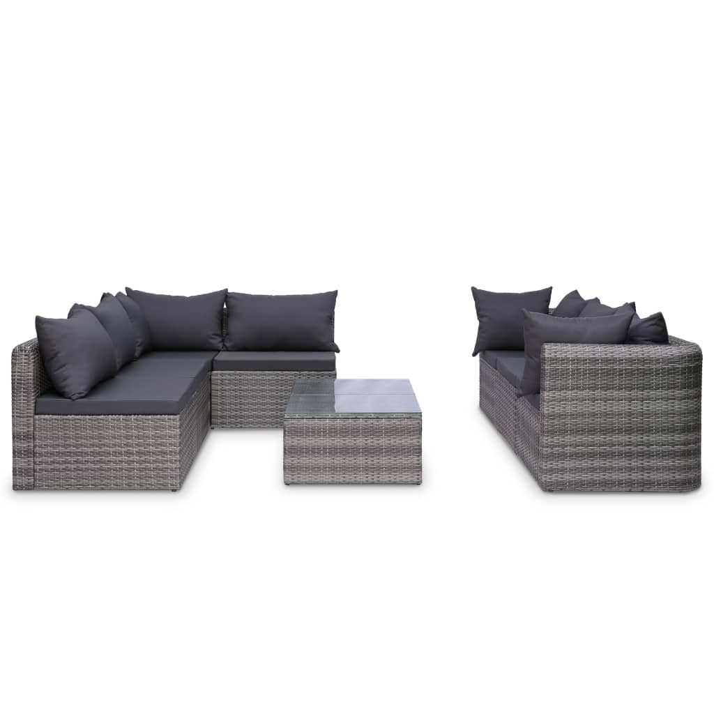vidaXL 8 Piece Patio Lounge Set with Cushions Poly Rattan Gray