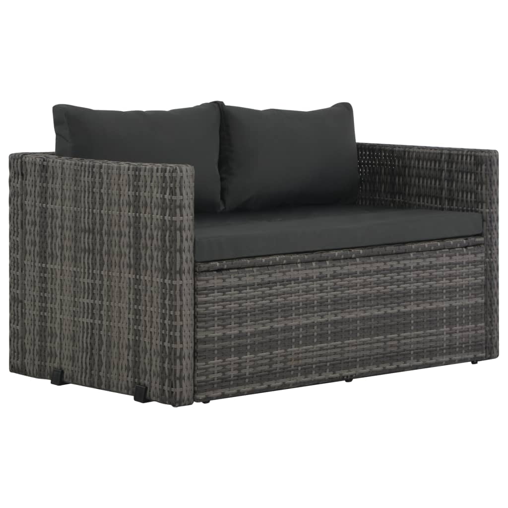 vidaXL 3 Piece Patio Dining Set with Cushions Poly Rattan Gray