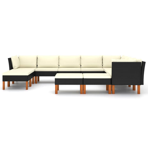 12-Piece Black Rattan Outdoor Lounge Set with Cushions