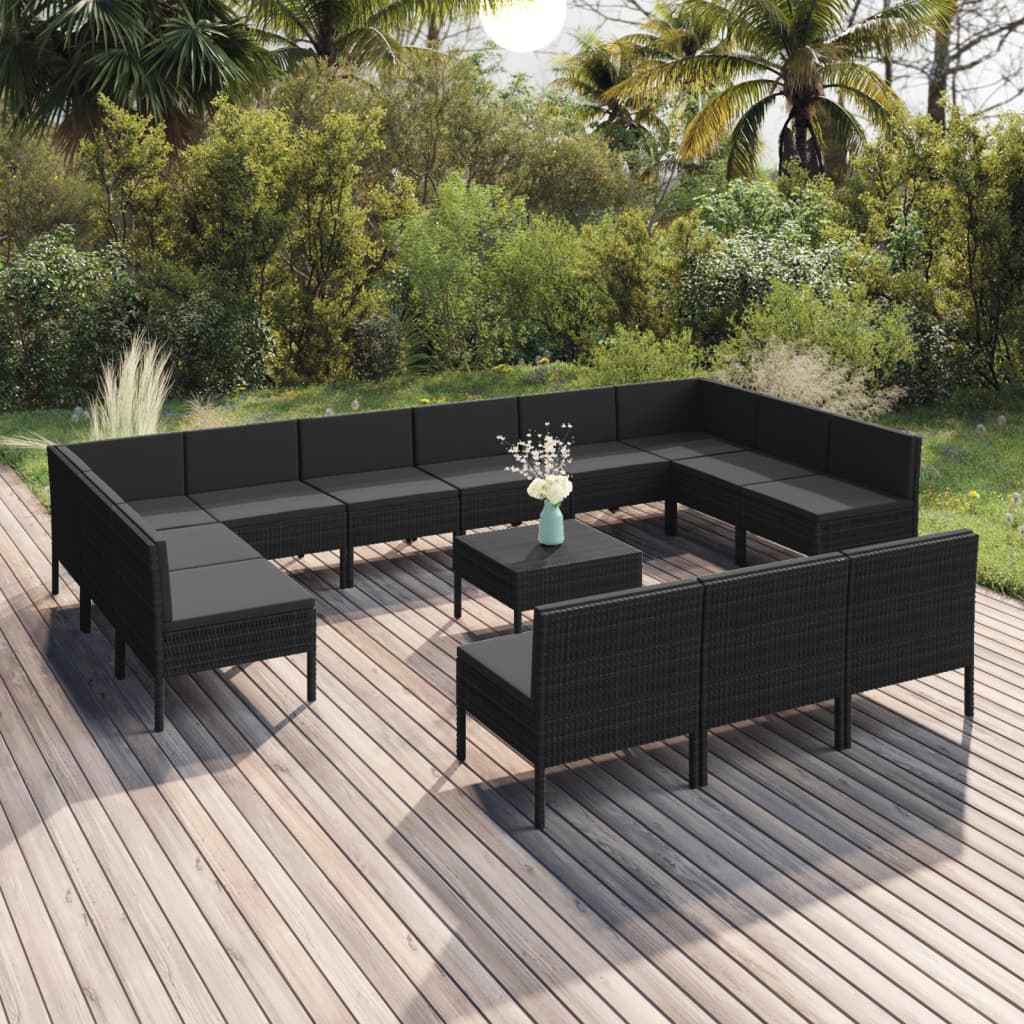 Black 14-Piece Outdoor Lounge Set with Cushions