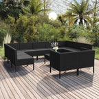 vidaXL 12 Piece Patio Lounge Set with Cushions Poly Rattan Black