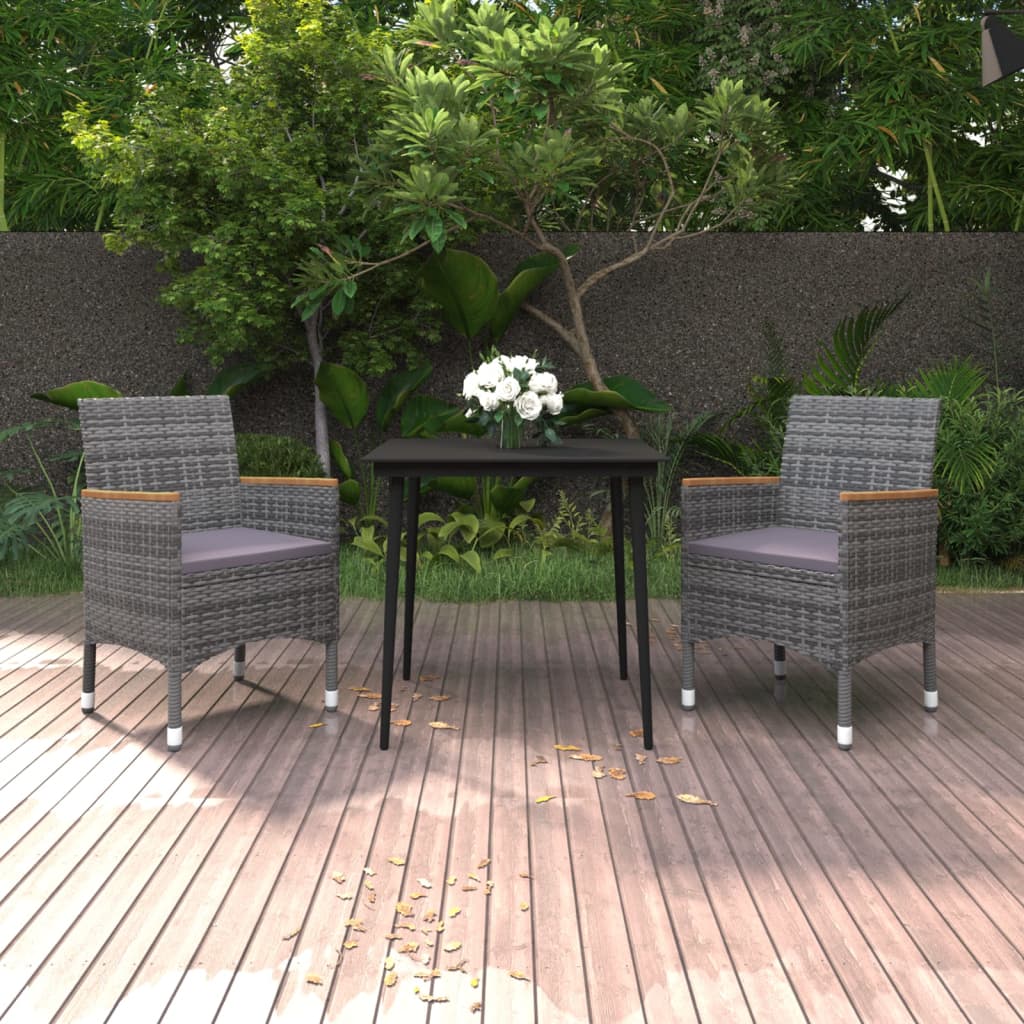 vidaXL Patio Dining Set 5 Piece Black and White/Gray 31.5"/55.1" Table Length
