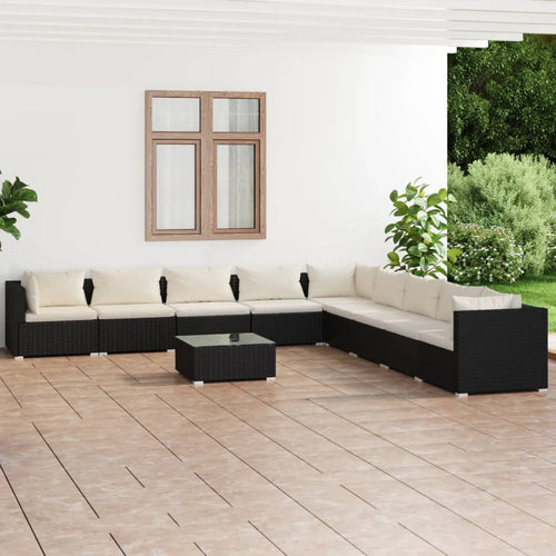 10-Piece Black Woven Rattan Outdoor Lounge Set with Cushions