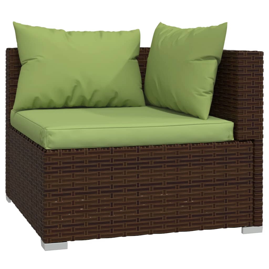 11 Piece Patio Lounge Set with Cushions Brown Poly Rattan
