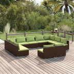 11 Piece Patio Lounge Set with Cushions Brown Poly Rattan