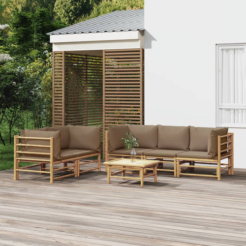6-Piece Bamboo Outdoor Lounge Set with Taupe Cushions