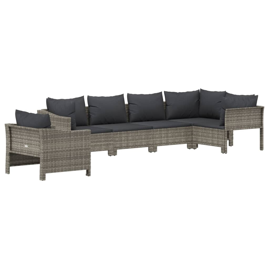 vidaXL 6 Piece Patio Lounge Set with Cushions Gray Poly Rattan