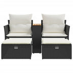 vidaXL Patio Sofa 2-Seater with Stools Black Poly Rattan