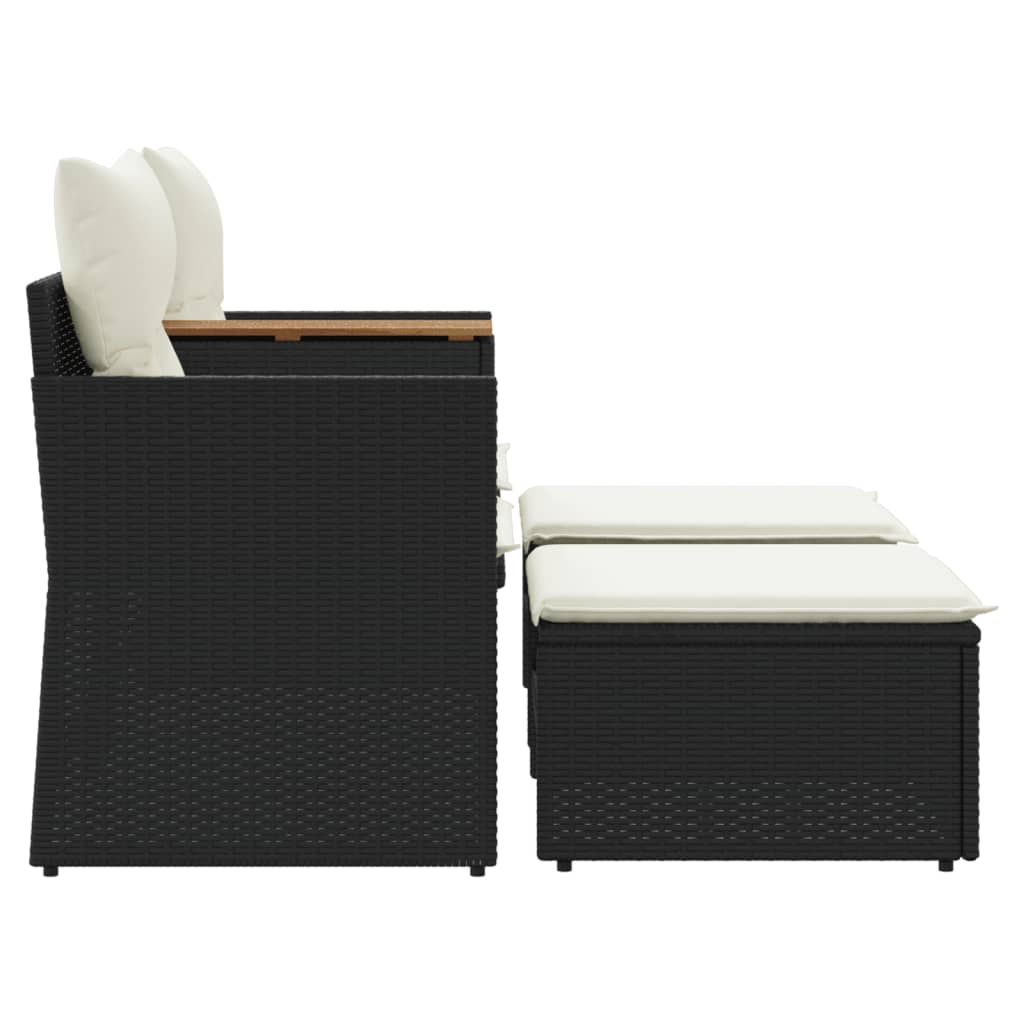 vidaXL Patio Sofa 2-Seater with Stools Black Poly Rattan