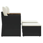 vidaXL Patio Sofa 2-Seater with Stools Black Poly Rattan