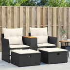 vidaXL Patio Sofa 2-Seater with Stools Black Poly Rattan