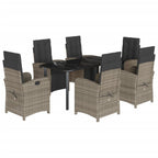 vidaXL 7 Piece Patio Dining Set with Cushions Gray Poly Rattan