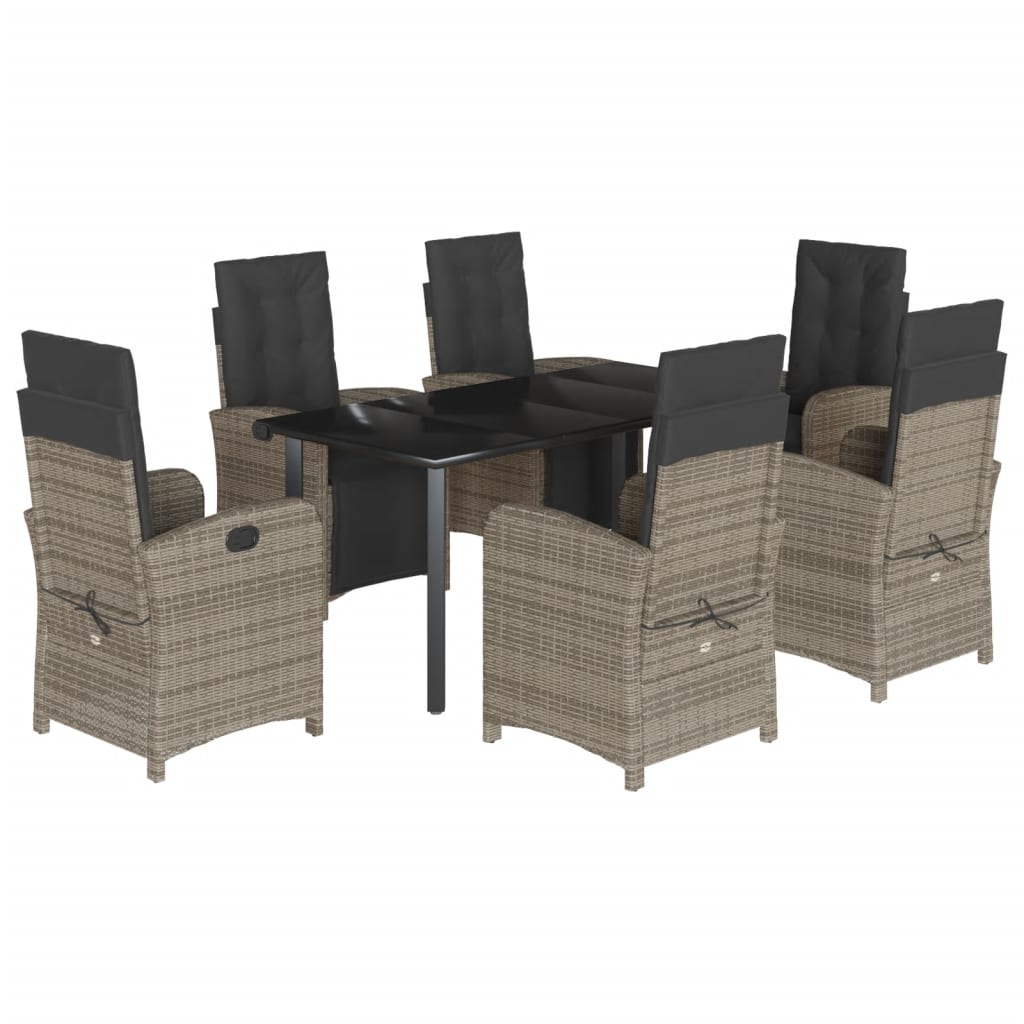 vidaXL 7 Piece Patio Dining Set with Cushions Gray Poly Rattan