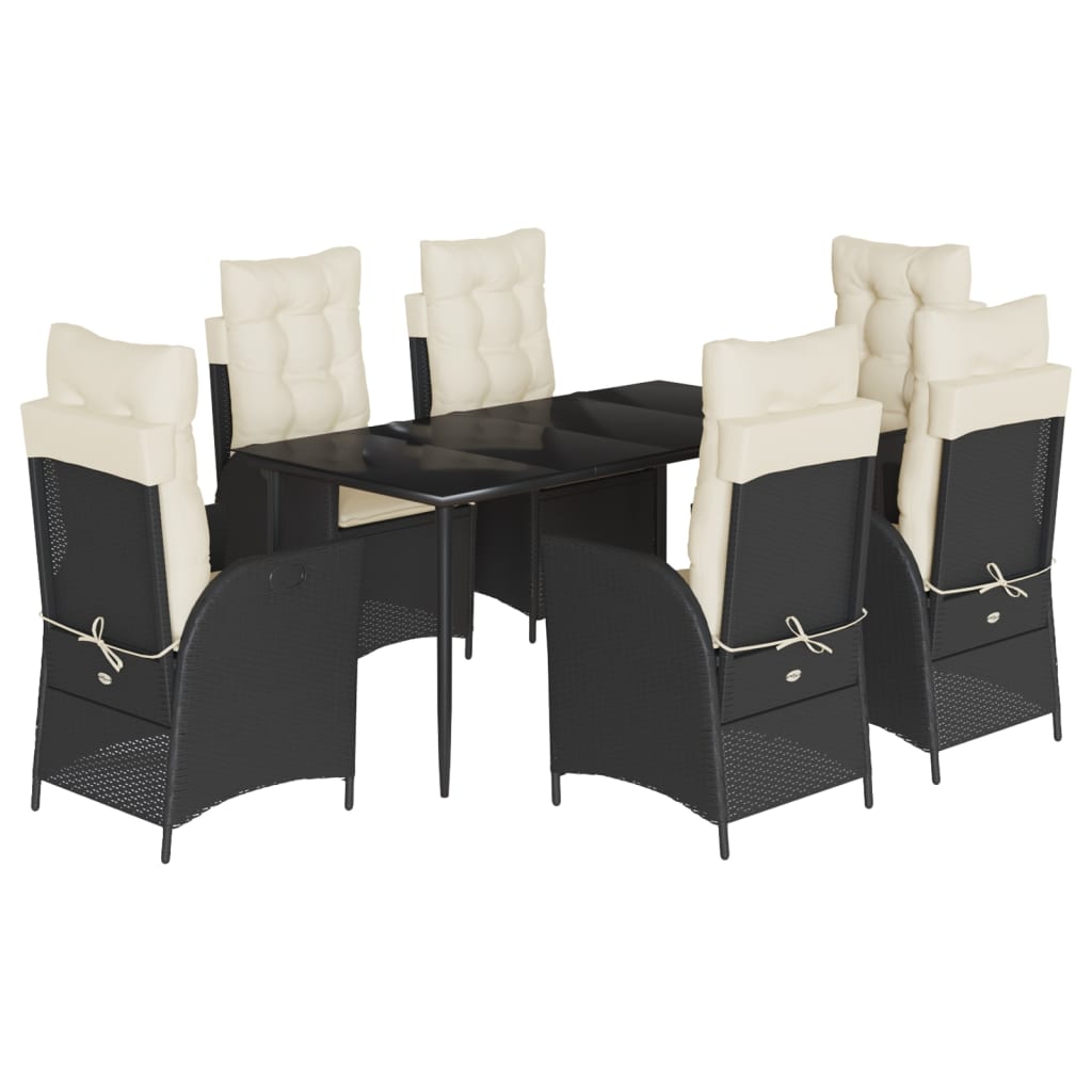 vidaXL 7 Piece Patio Dining Set with Cushions Black Poly Rattan