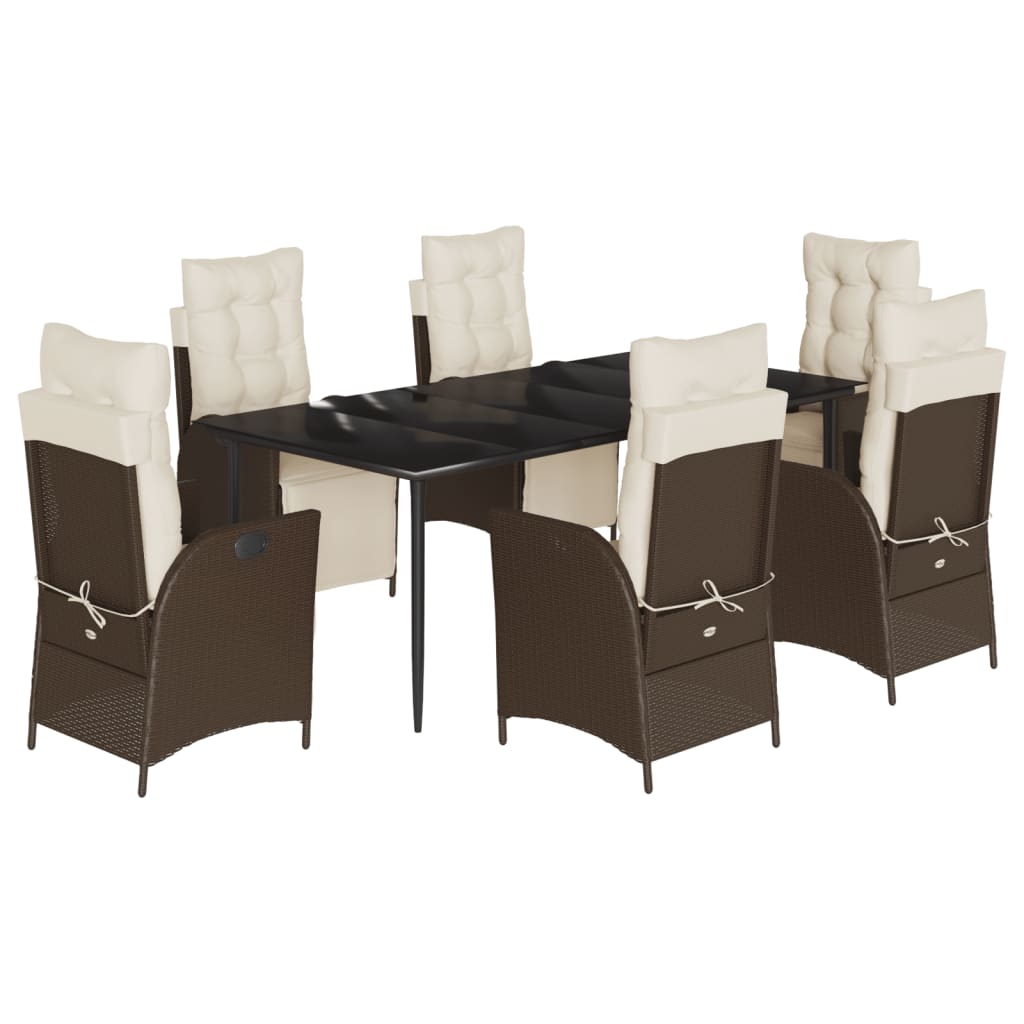vidaXL 7 Piece Patio Dining Set with Cushions Brown Poly Rattan