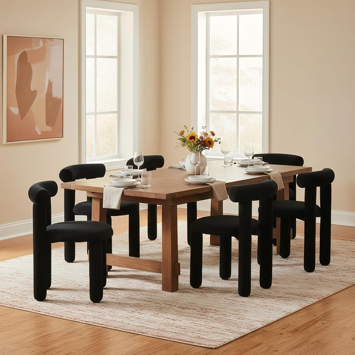 Black Modern Boucle Dining Chairs Sherpa Upholstered