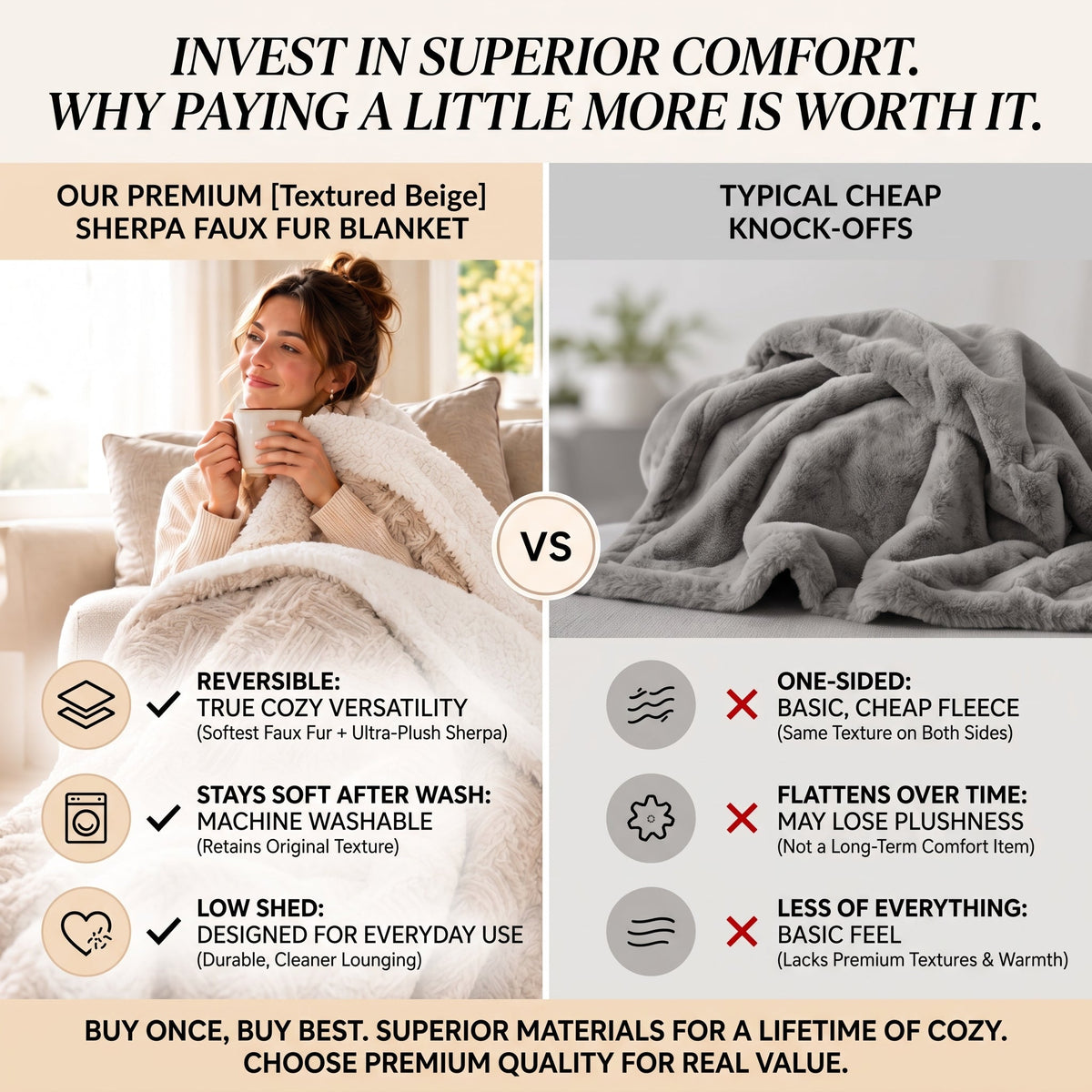 Champagne Ivory Faux Fur Throw
