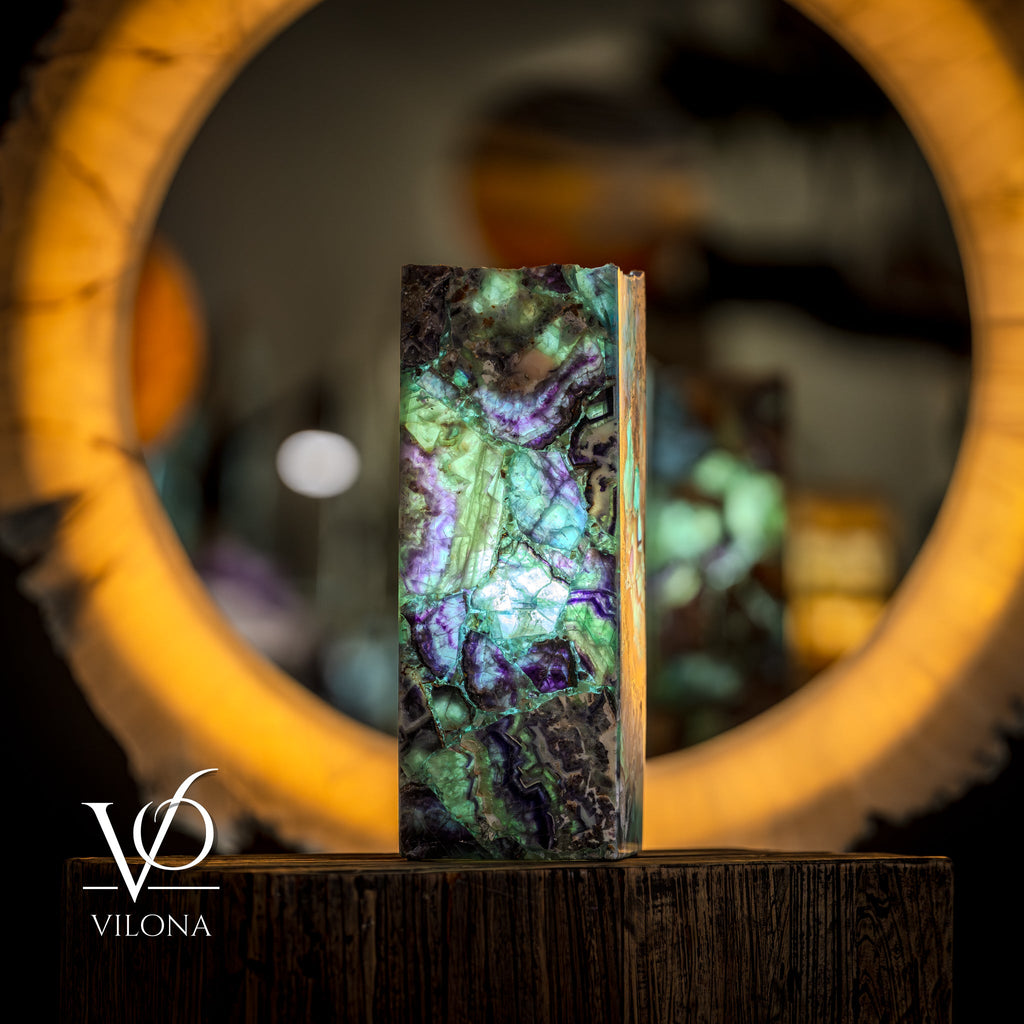 Fluorite Natural Stone Table Lamp, 16"