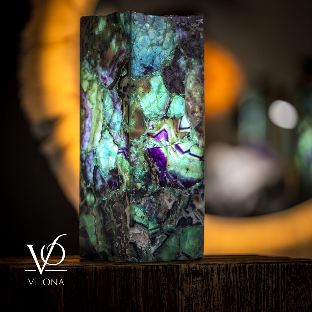 Fluorite Natural Stone Table Lamp, 16"
