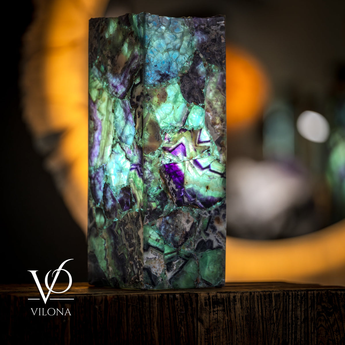 Fluorite Natural Stone Table Lamp, 16"