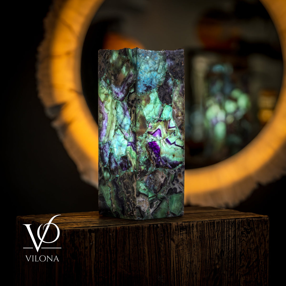 Fluorite Natural Stone Table Lamp, 16"