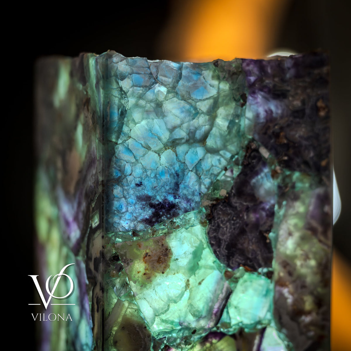 Fluorite Natural Stone Table Lamp, 16"