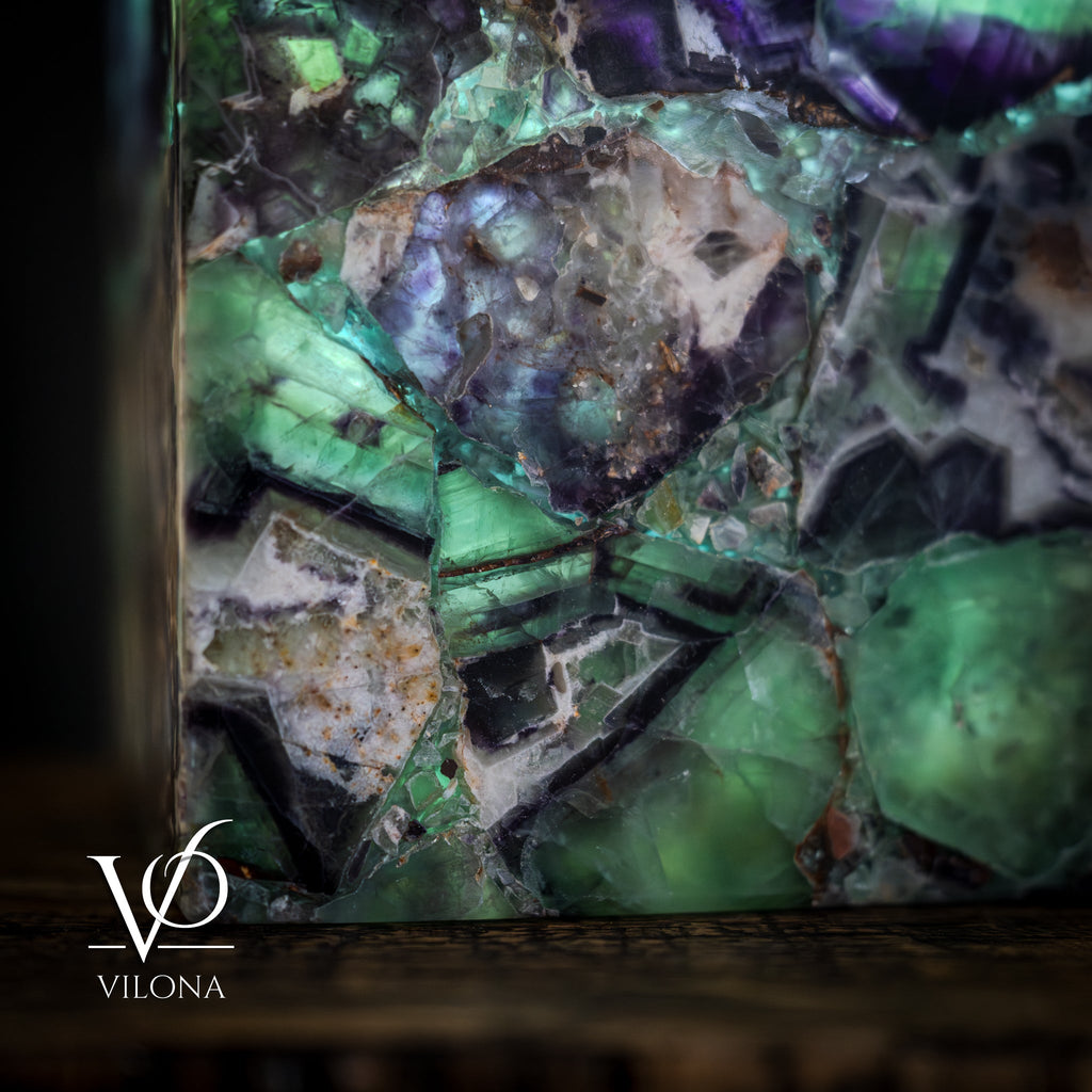 Fluorite Natural Stone Table Lamp, 16"