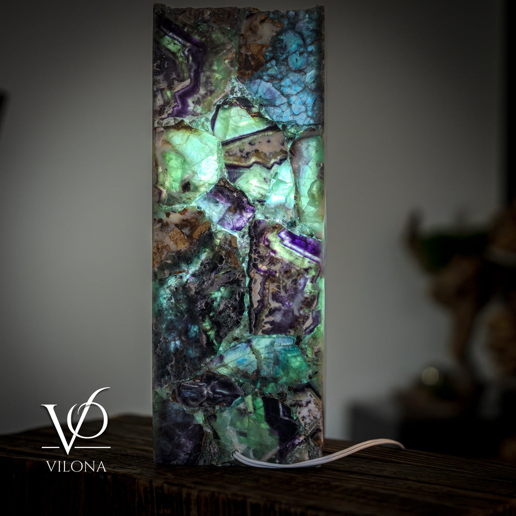 Fluorite Natural Stone Table Lamp, 16"