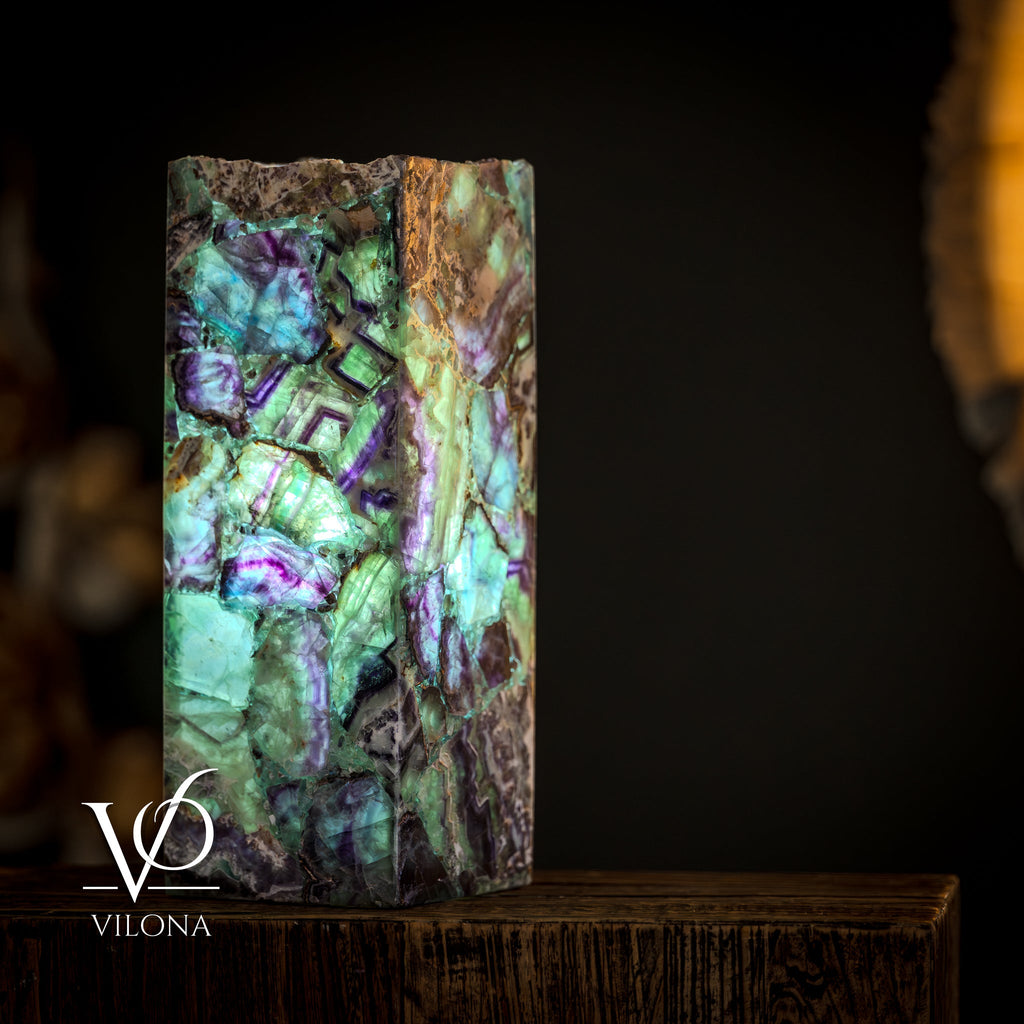 Fluorite Natural Stone Table Lamp, 16"