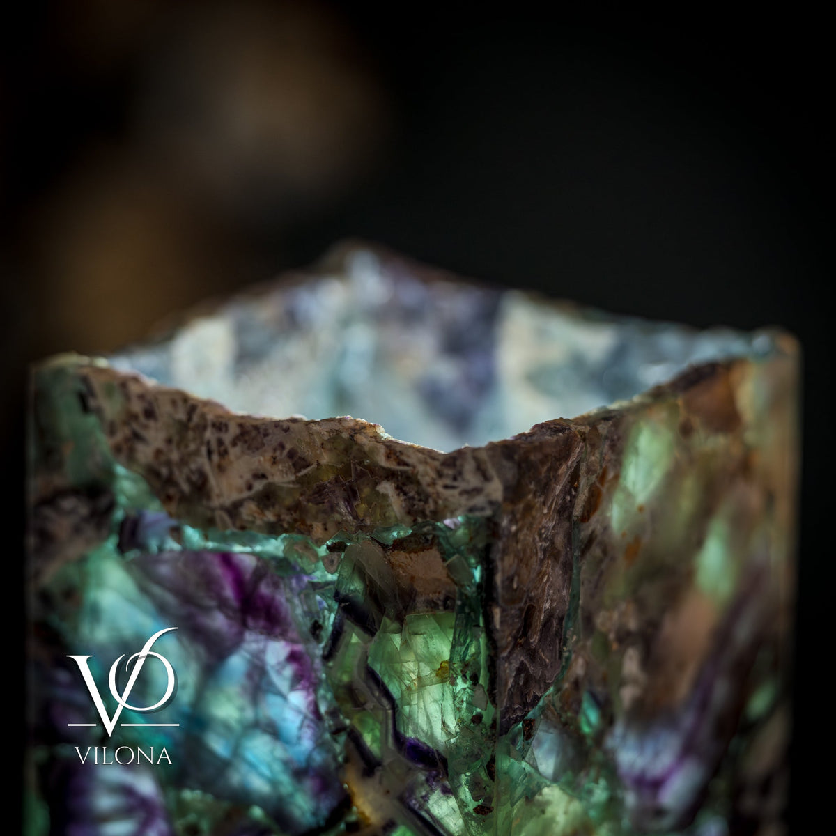 Fluorite Natural Stone Table Lamp, 16"