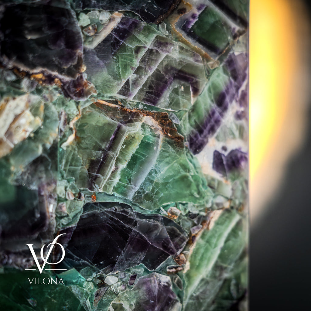 Fluorite Natural Stone Table Lamp, 16"