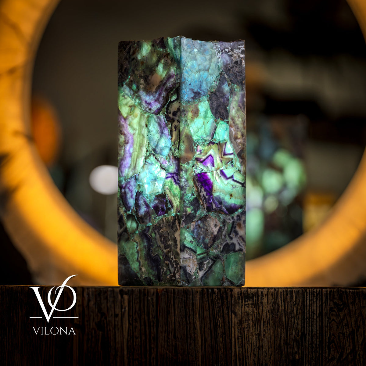 Fluorite Natural Stone Table Lamp, 16"